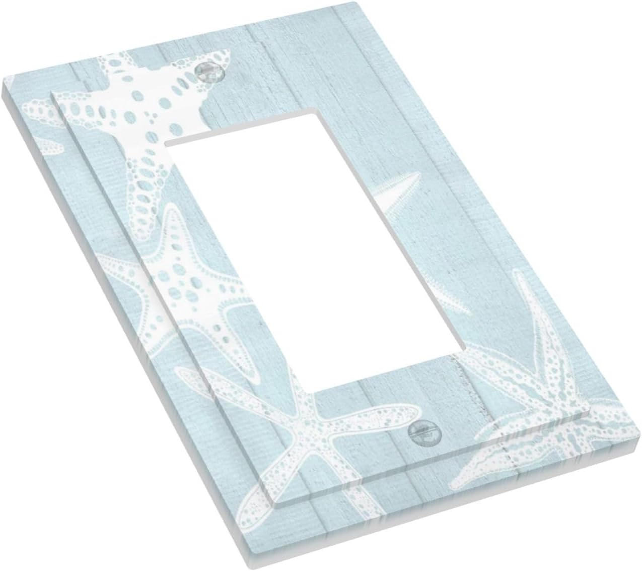 Beach Starfish Vintage Wood Rustic Country Ocean Decorative Outlet Covers 1 Gang Single Rocker Light Switch Cover Plate Wall Plates GFCI Faceplate for Farmhouse Kids Room Decor