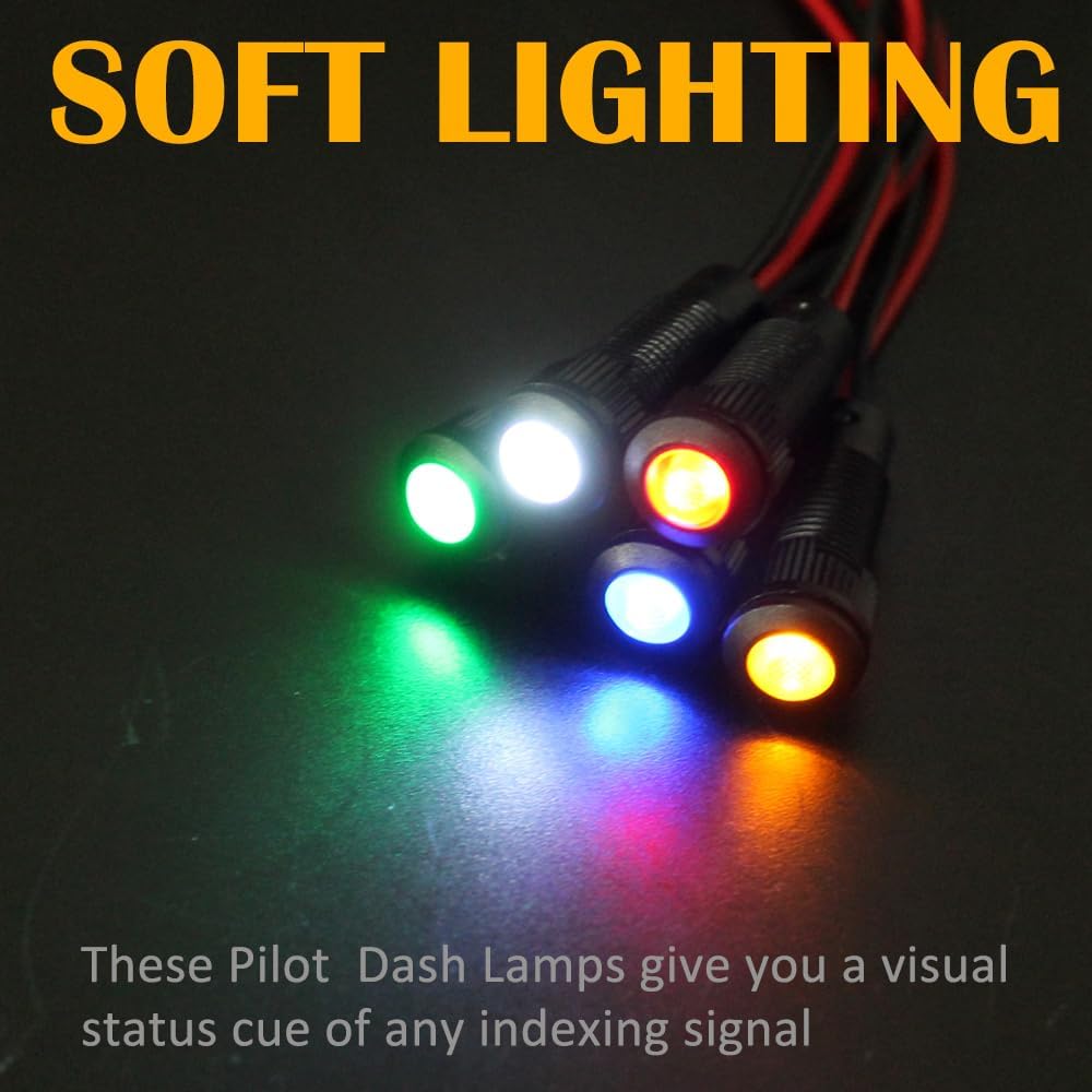 5pcs 8mm LED Indicator Light Plastic Black Signal Dot Lamp 110-220V AC 5/16" Mounting Hole Size with 15cm/5.9in. Wire (Red LED)