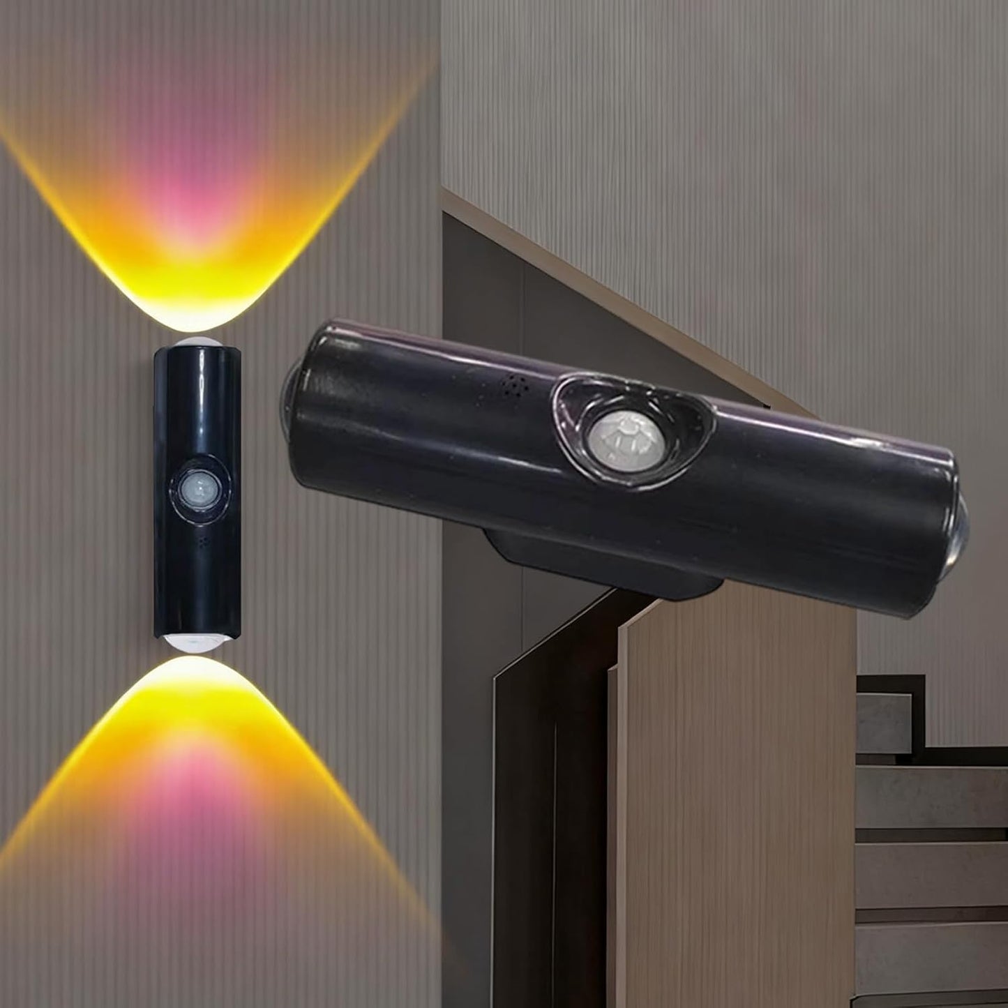 Rechargeable Smart LED Motion Sensor Ambient Light, Punch-Free Color Changing Motion Sensor Light for Stairs, Wardrobe, Cabinet (1Pc,Black, 7-Color Changing)