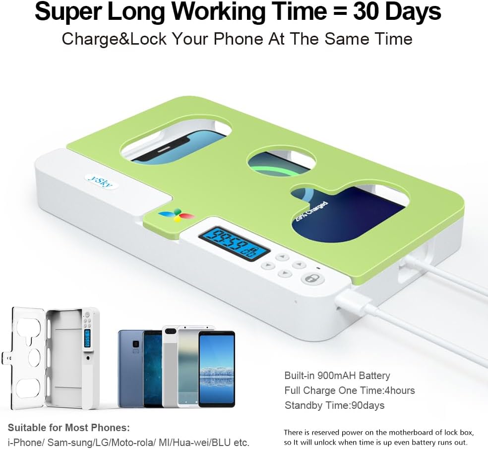 ySky Portable Phone Lock Box with Timer for iPhone and Android Phones, Self-Control Timed Phone Jail Locker to Help Kids,Students, Adults Focus Back, Unplug from Phones Boost Your Mental Wellness