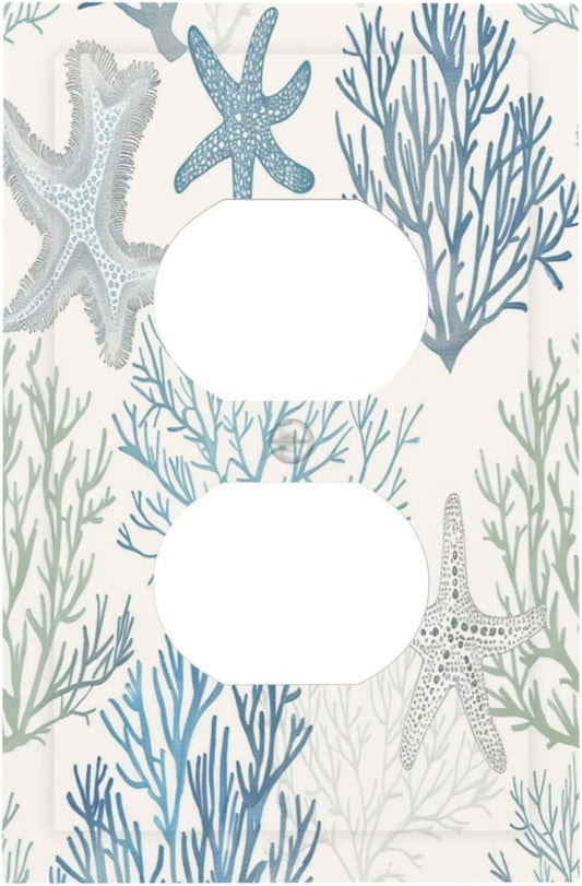 Outlet Covers Ocean Beach Theme Starfish Seashell Coral 1 Gang Duplex Light Switch Cover Decorative Switch Plates Electrical Receptacle Faceplate Wall Plate For Bathroom Kids Room Decor