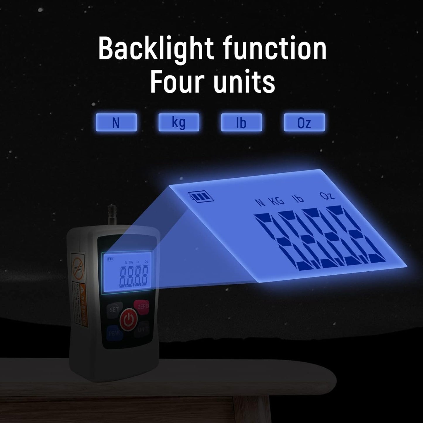 100N Digital Force Gauge Push and Pull Tester with 4 Measurement Units N Kg Lb Oz, Accuracy ±1％