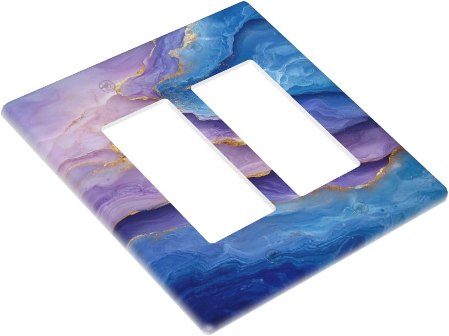 Decorative Outlet Covers Abstract Blue Purple Gold Marble Texture 2 Gang Light Switch Cover Plate Double Rocker Wall Plate Switch Plate Covers Faceplate for Bathroon Kitchen Decor