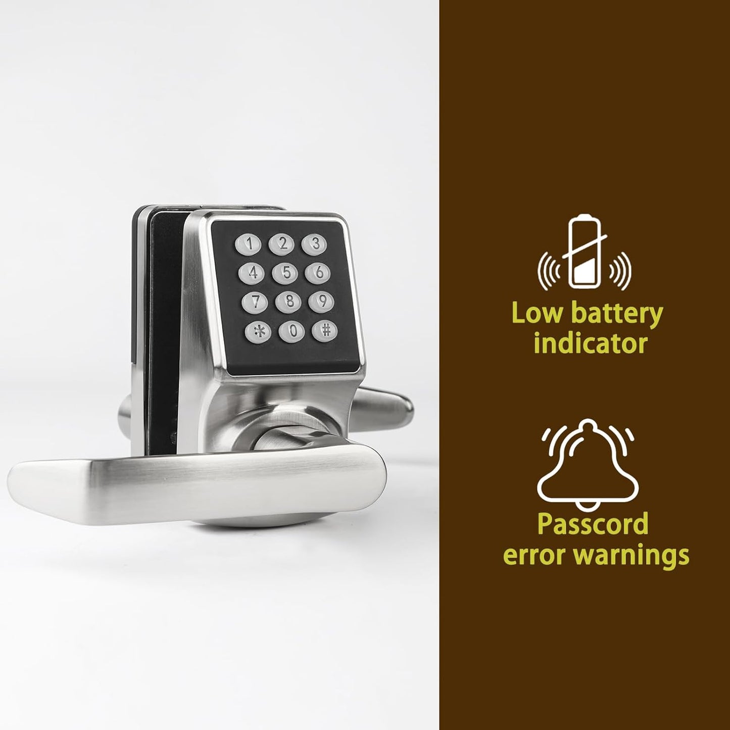 Cielsa Dawn Electronic Door Lock with Door Handle,Keypad Door Lock with Handle,Smart Locks for Front Door Keyless Entry Digital Knob with Code-Fob-Key(Brushed Nickel,1pack)