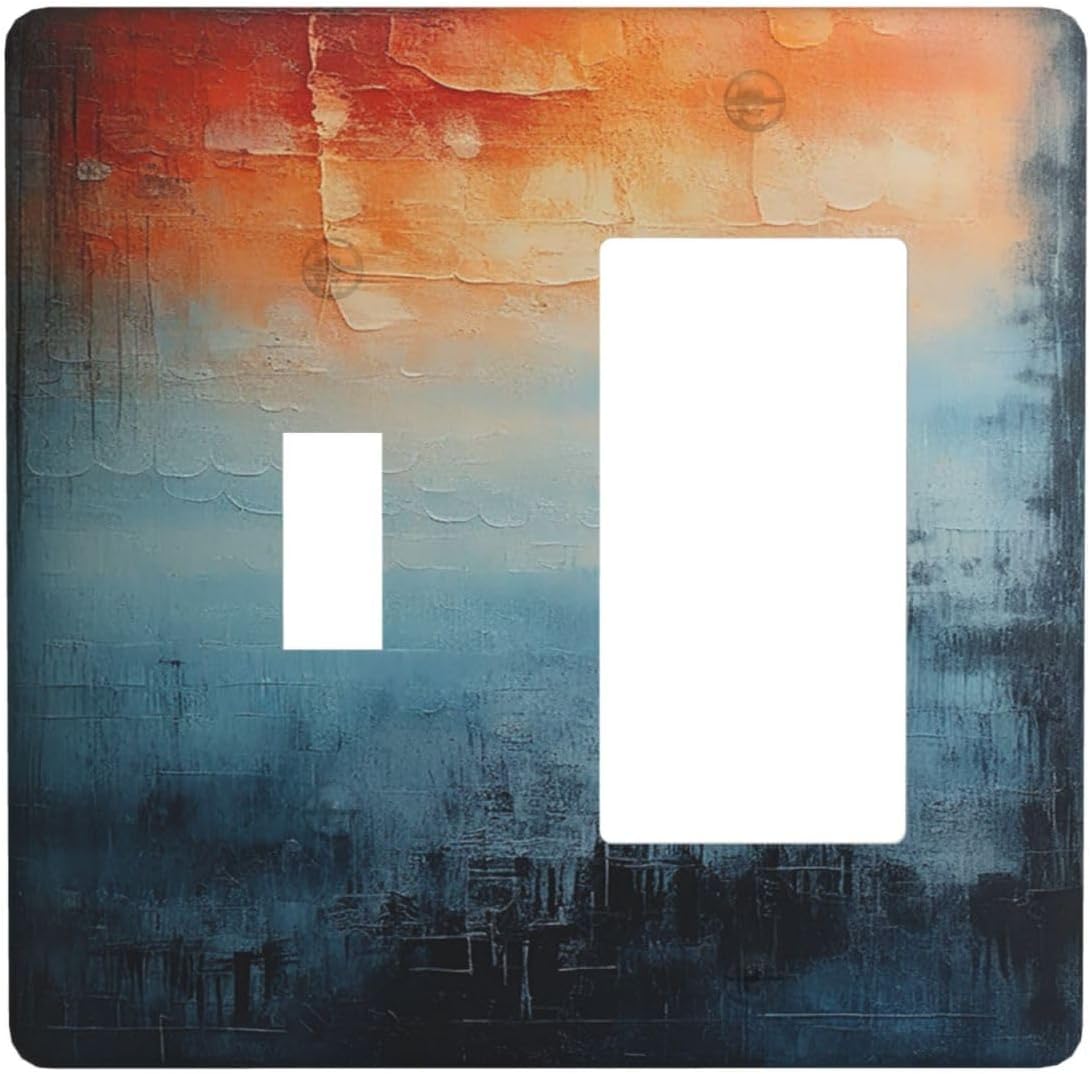 Blue Orange Abstract Modern Minimalist Oil Painting 2 Gang Combo 1 Toggle 1 Rcoker Light Switch Covers Decorative Switch Plates Electrical Switch Plates and Outlet Covers for Home 4.5 X 4.5 IN