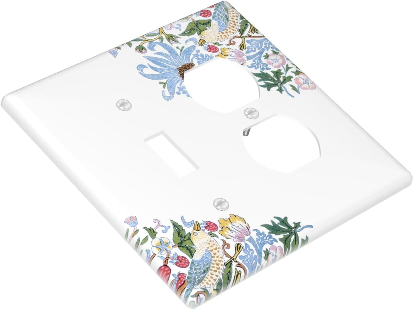 Decorative Outlet Covers Retro Morris Strawberry Rustic Plant Bird 2 Gang Wall Plate Cover Single Toggle Duplex Combo Two Switch Light Switch Cover Plate Jumbo Faceplate