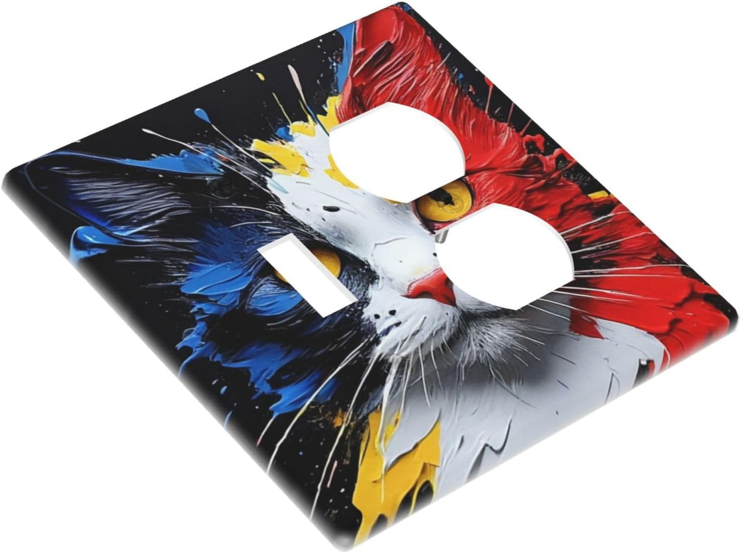Decorative Outlet Covers Colorful Doodle Cute Funny Black Red White Cat 2 Gang Wall Plate Cover Single Toggle Duplex Combo Two Switch Light Switch Cover Plate Faceplate