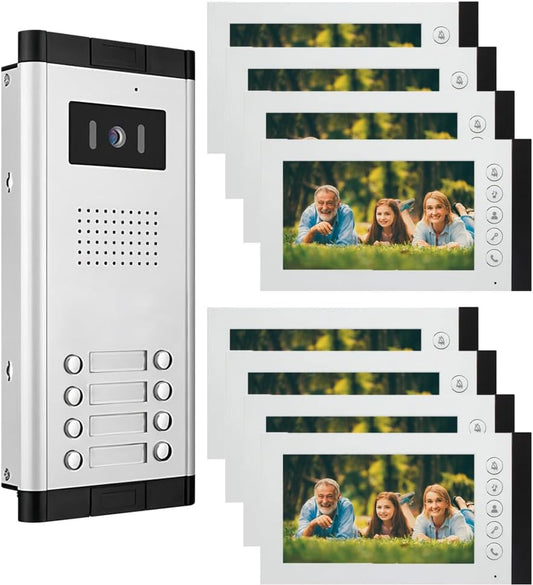Wired Video Intercom System,7 Inch Ring Video Doorbell with IR Night Vision,HD Camera Kits,IR Outdoor Camera,Dual-Way Intercom for Villa Home Office Apartment (1 Bell +8 Monitor)