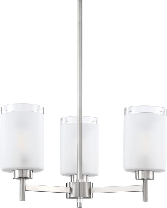 Doraimi Lighting 3 Light Chandelier Clear Frosted Glass Shade Classic Style Ceiling Pendant Light Fixture Brushed Nickel Finish for Meeting Room Dining Room Over Table Living Room