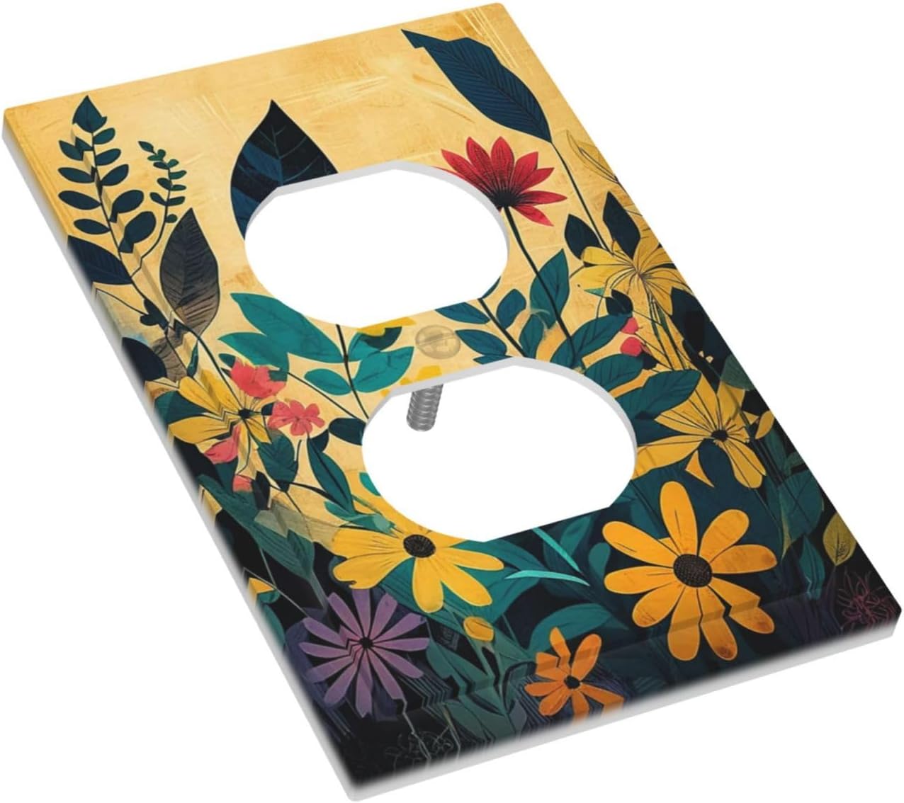 Abstract Minimalist Floral Botanical Boho Flower 1 Gang Duplex Receptacle Switch Wall Plate Decorative Switchplate Outlet Covers Electrical Plug Cover Faceplate for Bathroom Home Decor 5 X 3 IN