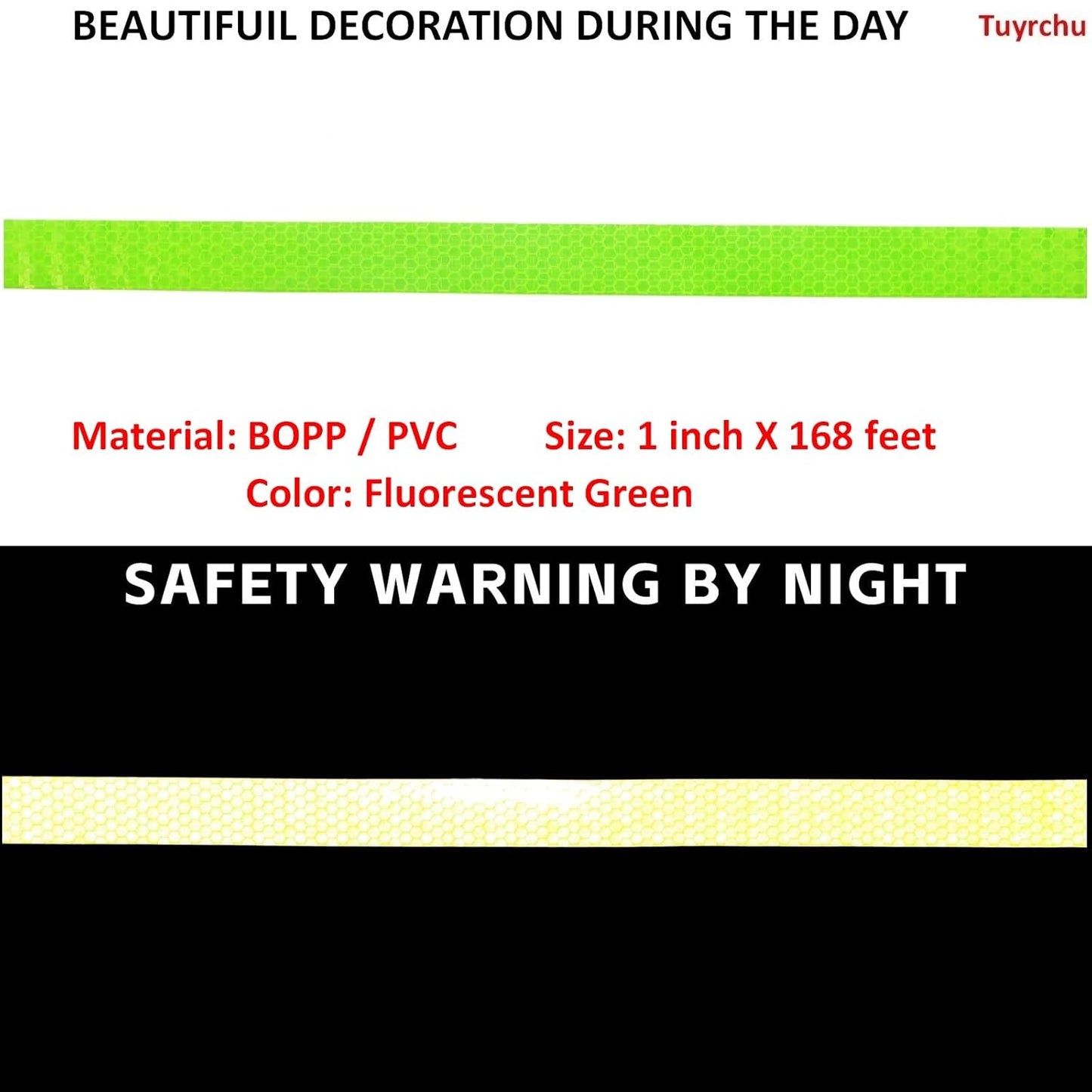 Reflective Tape Fluorescent Green Outdoor Waterproof 1 inch Wide, High Visibility Industrial Marking Tape, Safety Adhesive Stickers (168 feet)
