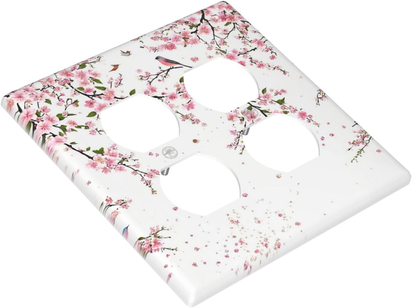 Decorative Outlet Covers Rustic Plum Blossom Pink Flowers 2 Gang Wall Plate Double Duplex Light Switch Cover Switch Plate Covers Faceplate for Country Home Bedroom Decor