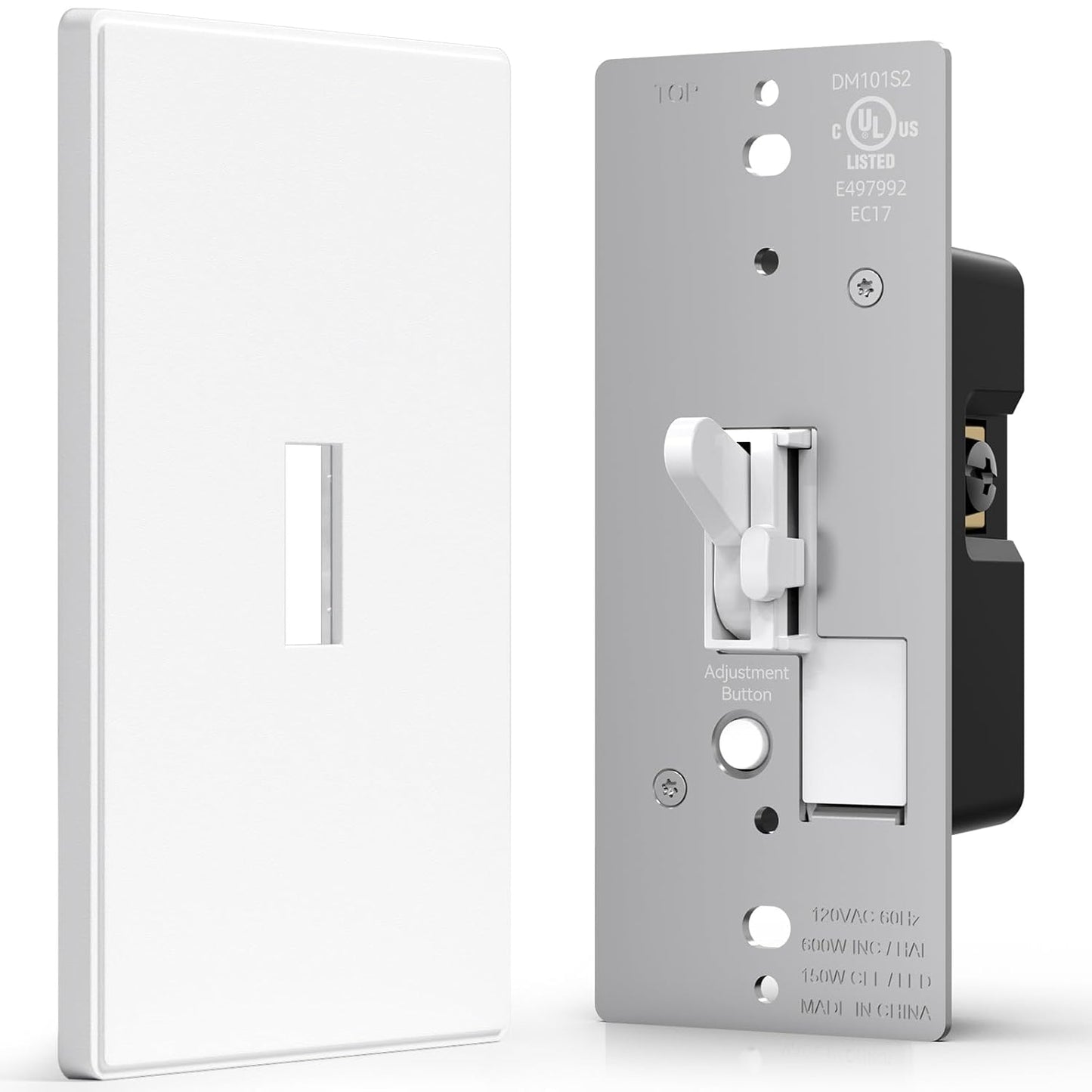 AIDA Digital Toggle Dimmer Switch for Dimmable LED, CFL & Incandescent Bulbs, Single Pole/3-Way, Screwless Wall Plate Included, UL Listed, No Neutral Wire Needed, Matte White (1 Pack)