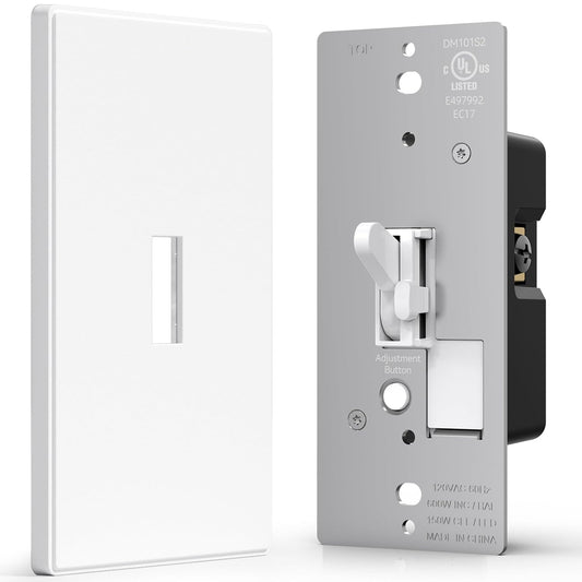 AIDA Digital Toggle Dimmer Switch for Dimmable LED, CFL & Incandescent Bulbs, Single Pole/3-Way, Screwless Wall Plate Included, UL Listed, No Neutral Wire Needed, Matte White (1 Pack)