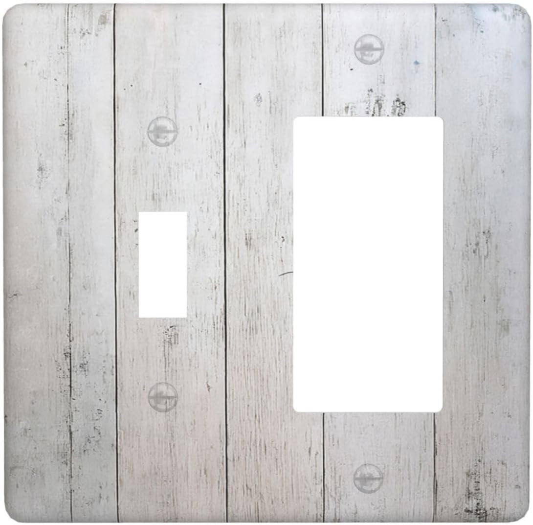 Rustic White Grey Wood Grain Outlet Covers 1 Toggle 1 Rocker Combination Light Switch Cover Plate Decorative Wall Plate Electrical Switch Plates for Bedroom Bathroom Decor
