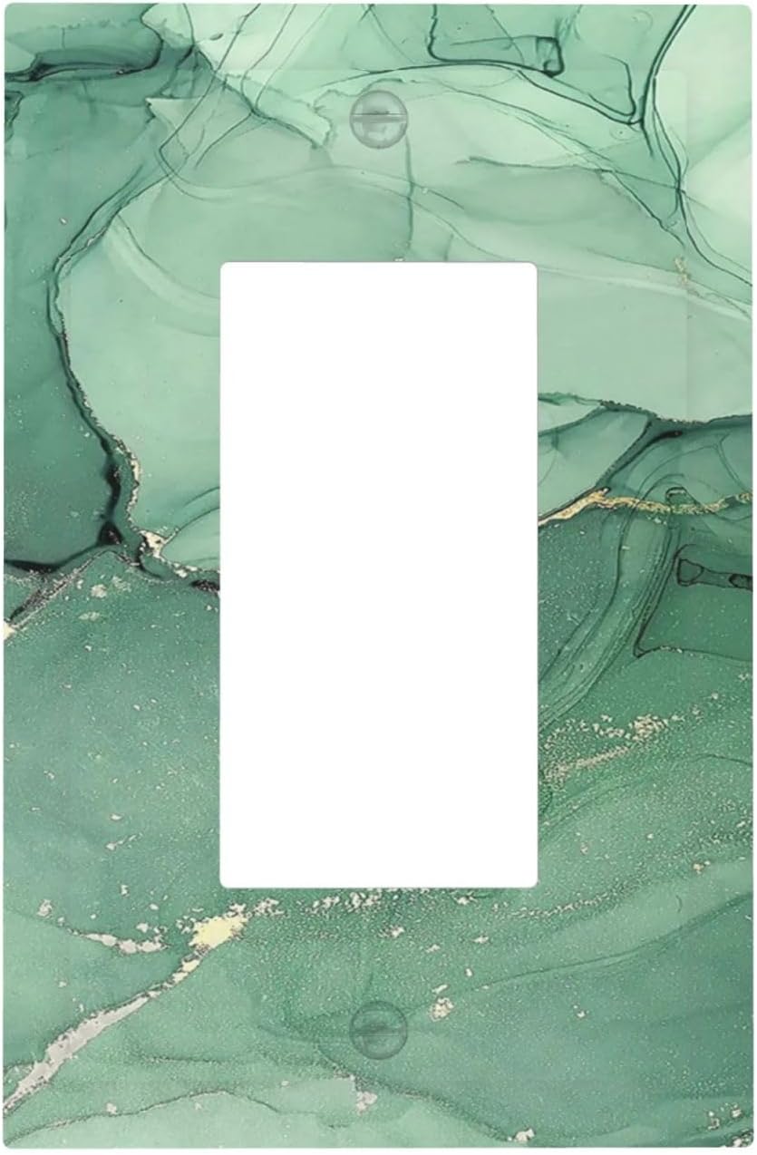 Decorative Outlet Covers Simple Green Marble 1 Gang Single Rocker Light Switch Cover Plate Wall Plates GFCI Faceplate for living Room Office Decor