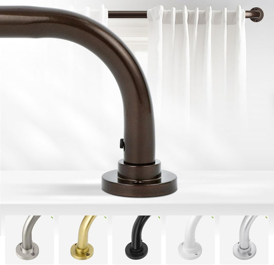 Bronze Wrap Around Curtain Rods 28 to 60 Inch:Blackout Heavy duty Adjustable Window Curtain Rod for Bedroom,Industrial Darkening Curved French Metal Single Drapery Rods Set Easy Install,Brown