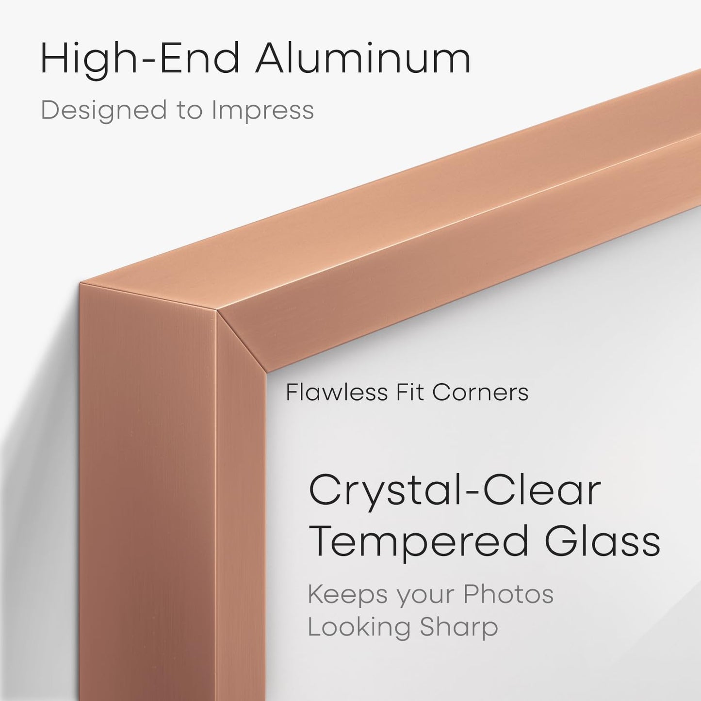 Homeforia Rose Gold 8x10 Picture Frame, High End Metal 8 x 10 Poster Frames with Mat 5 by 7 Print, 10x8 Thin Frame Matted to 7x5 Photo, 8by10 Wall or Tabletop Frame, Tempered Glass, Wall Kit, Set of 2