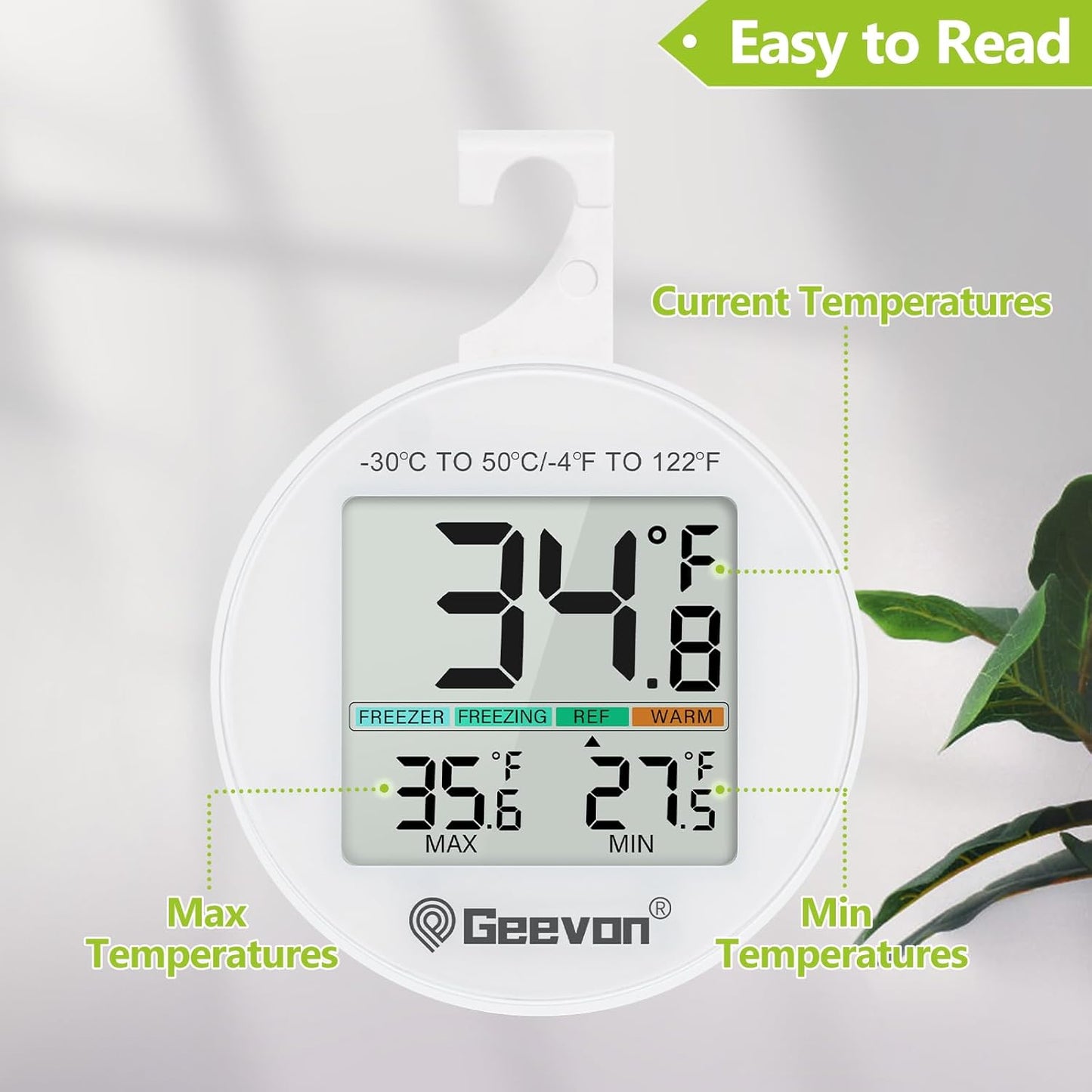 Geevon Small Digital Refrigerator Thermometer 8 Pack, IP65 Waterproof Commercial and Home Use, Max/Min Record Function with LCD Screen, Stand and Magnetic Back, for Fridge, Freezer Scenarios