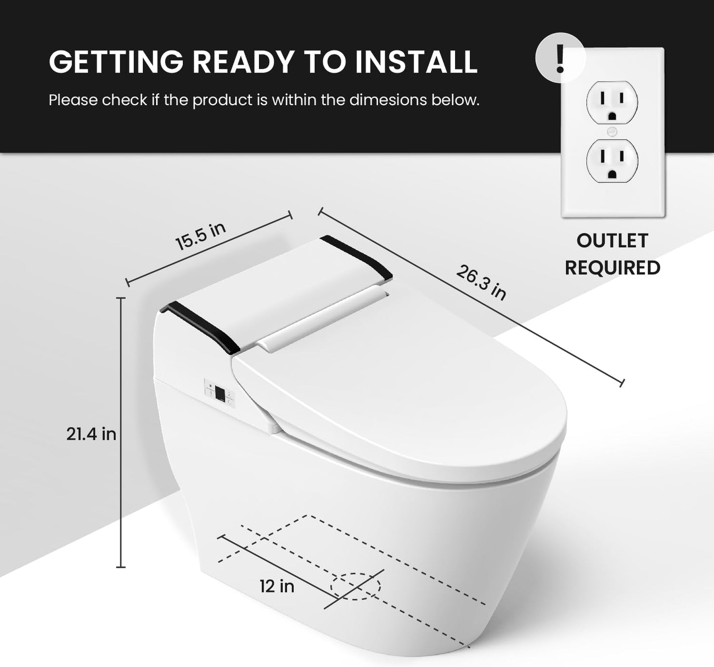 VOVO STYLEMENT TCB-8100N Smart Toilet for bathrooms, Elongated One Piece Toilet with Soft Close Lid, Auto Dual Flush, Heated Seat, Made in Korea