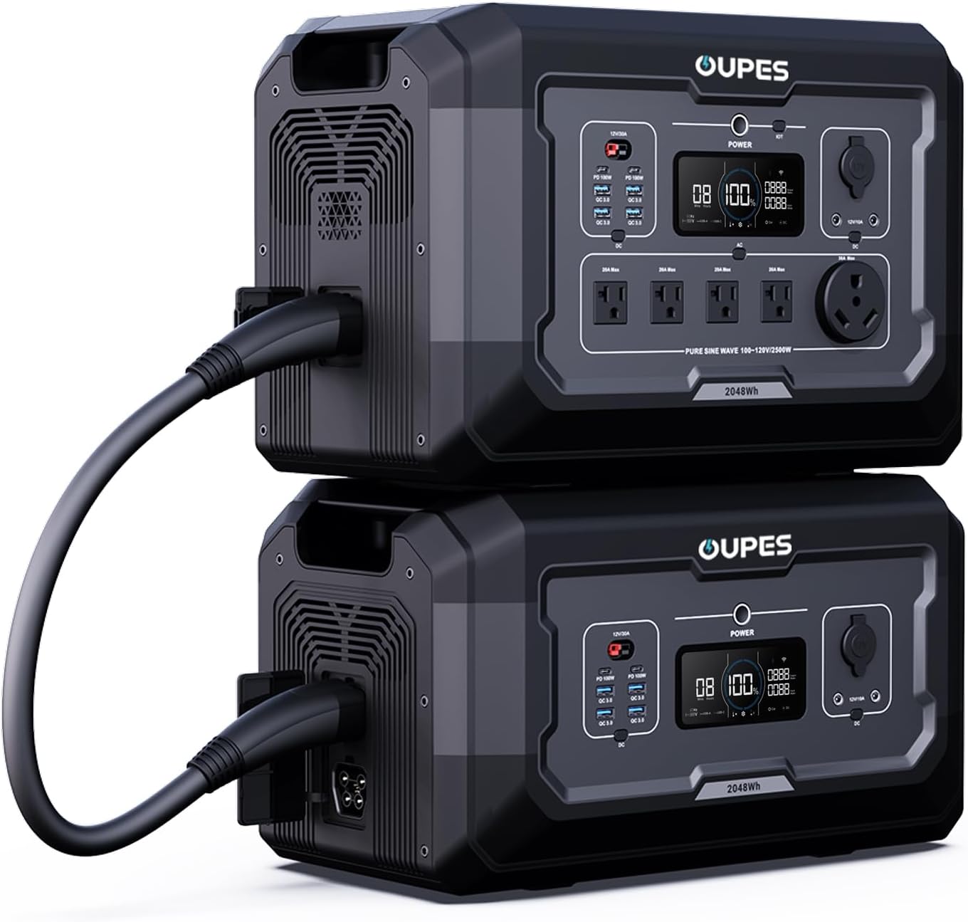 OUPES Mega 2 2500W Portable Power Station with 2048Wh B2 Smart Extra Battery, Up to 4096Wh Lifepo4 Home Battery Backup with Expandable Capacity, Solar Generator for Home Use, Blackout, Camping, RV