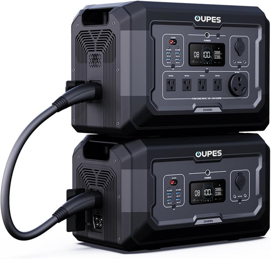 OUPES Mega 2 2500W Portable Power Station with 2048Wh B2 Smart Extra Battery, Up to 4096Wh Lifepo4 Home Battery Backup with Expandable Capacity, Solar Generator for Home Use, Blackout, Camping, RV