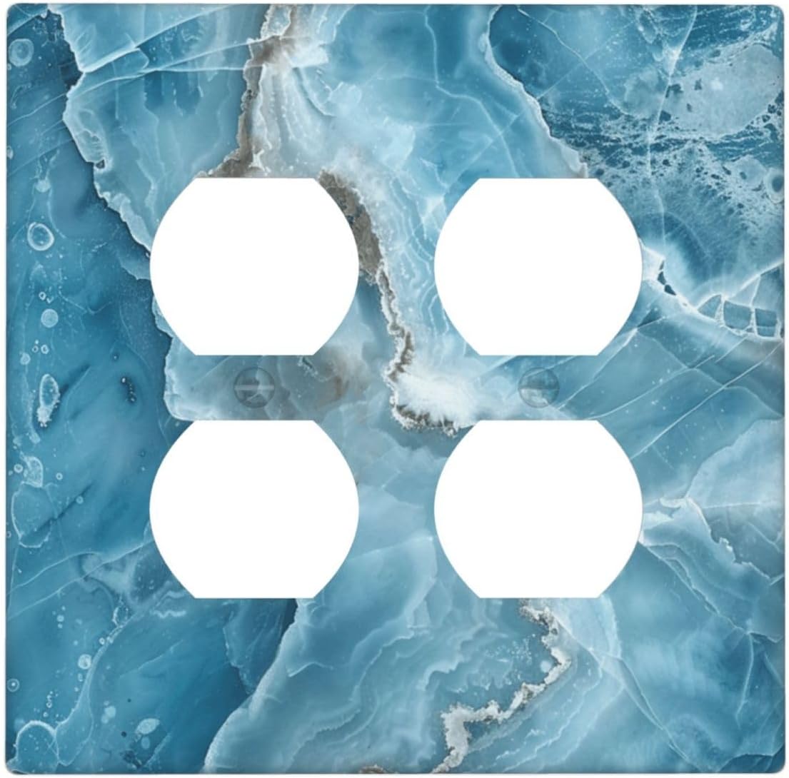 Decorative Outlet Covers Abstract Watercolor Blue Marble Texture 2 Gang Light Switch Cover Plate Double Duplex Wall Plates for Electrical Outlets Switch Plate Covers for Bedroom Home Decor
