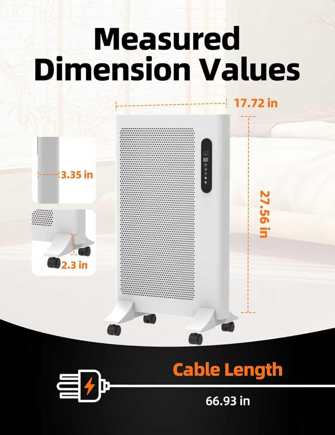 Mica Infrared Space Heater, 1500W Portable Panel Heater for Indoor Use, Large Room, WiFi Smart App & Alexa Control, Fast Heating, Energy Efficient, Quiet, White
