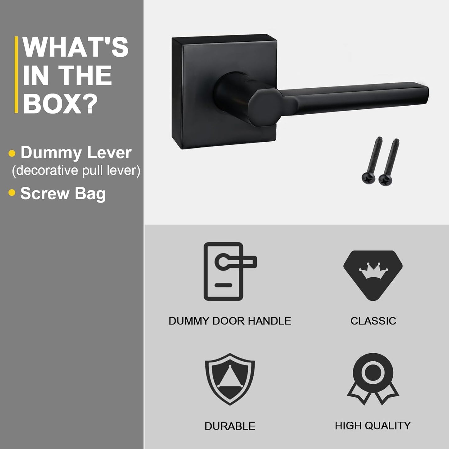 7 Pack Dummy Door Levers in Matte Black, Heavy Duty Interior Handle Lock for Closet Pantry, Non-Turning, Single Sided, Reversible for Left/Right Hand