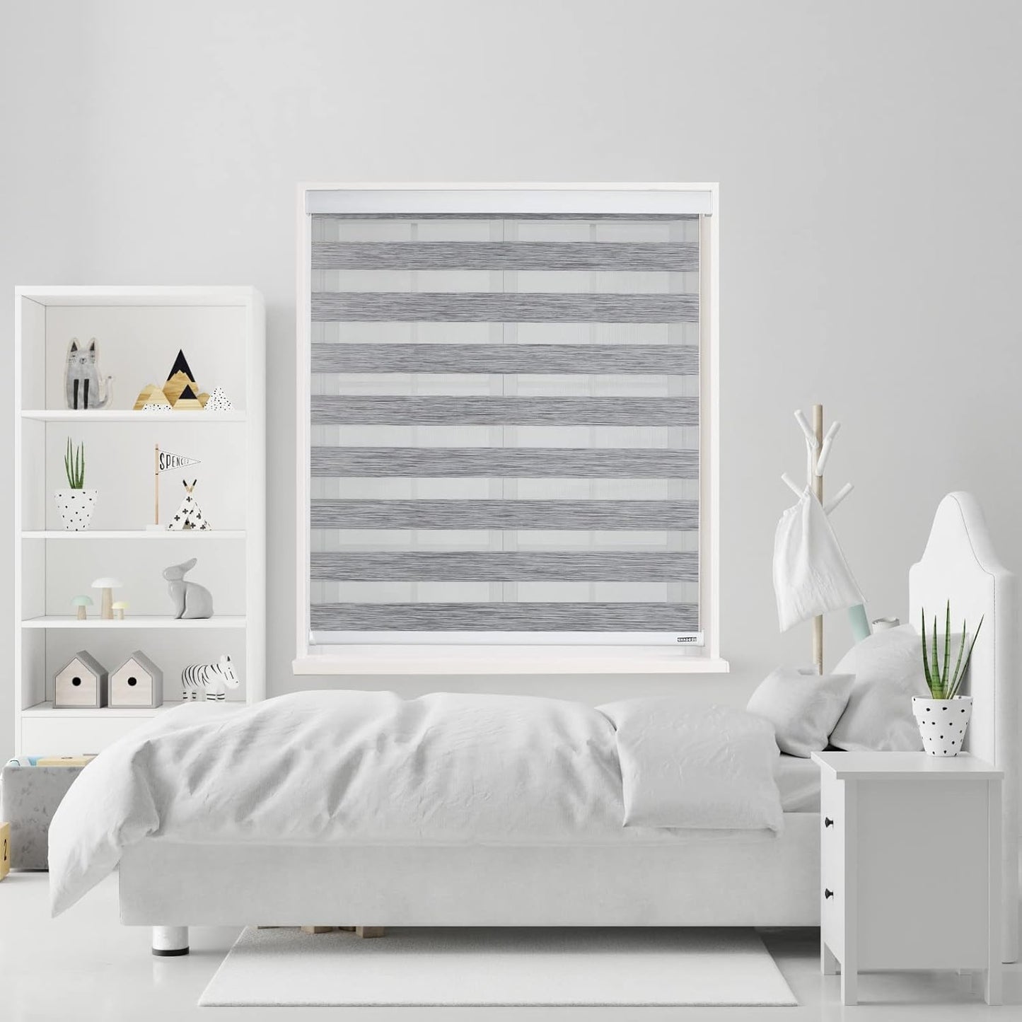 Shadesu Custom Cut Size Cordless Zebra Blinds for Windows (Grey Color) (Maximum Height 72") (Width 79")