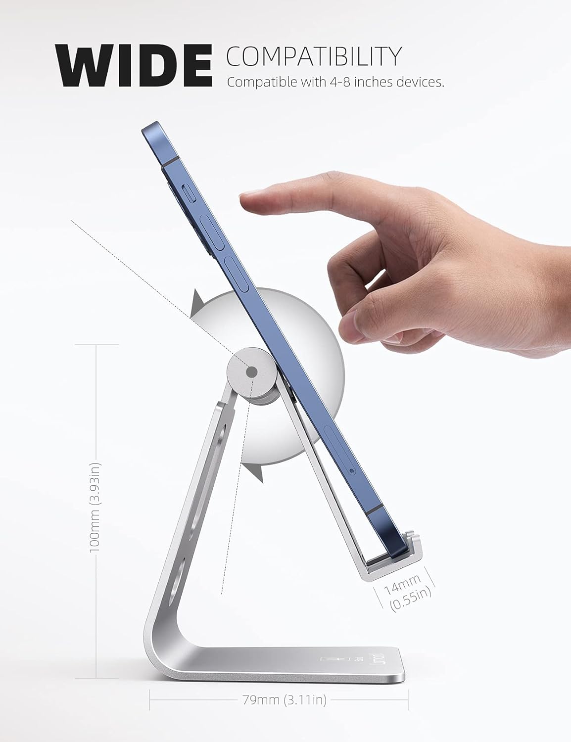 Lamicall Adjustable Cell Phone Stand, Desk Phone Holder, Cradle, Dock, for iPhone 16 15 14 13 12 Mini 11 Pro Xs Max XR X 8 7 6 Plus SE, Office Accessories,Smartphone - Silver