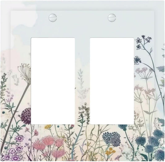Colorful Wildflower Watercolor Dandelion Floral Decorative Outlet Covers 2 Gang Double Gfci Rocker Electrical Wall Panels Light Switch Cover Plate For Cabin Home Decor