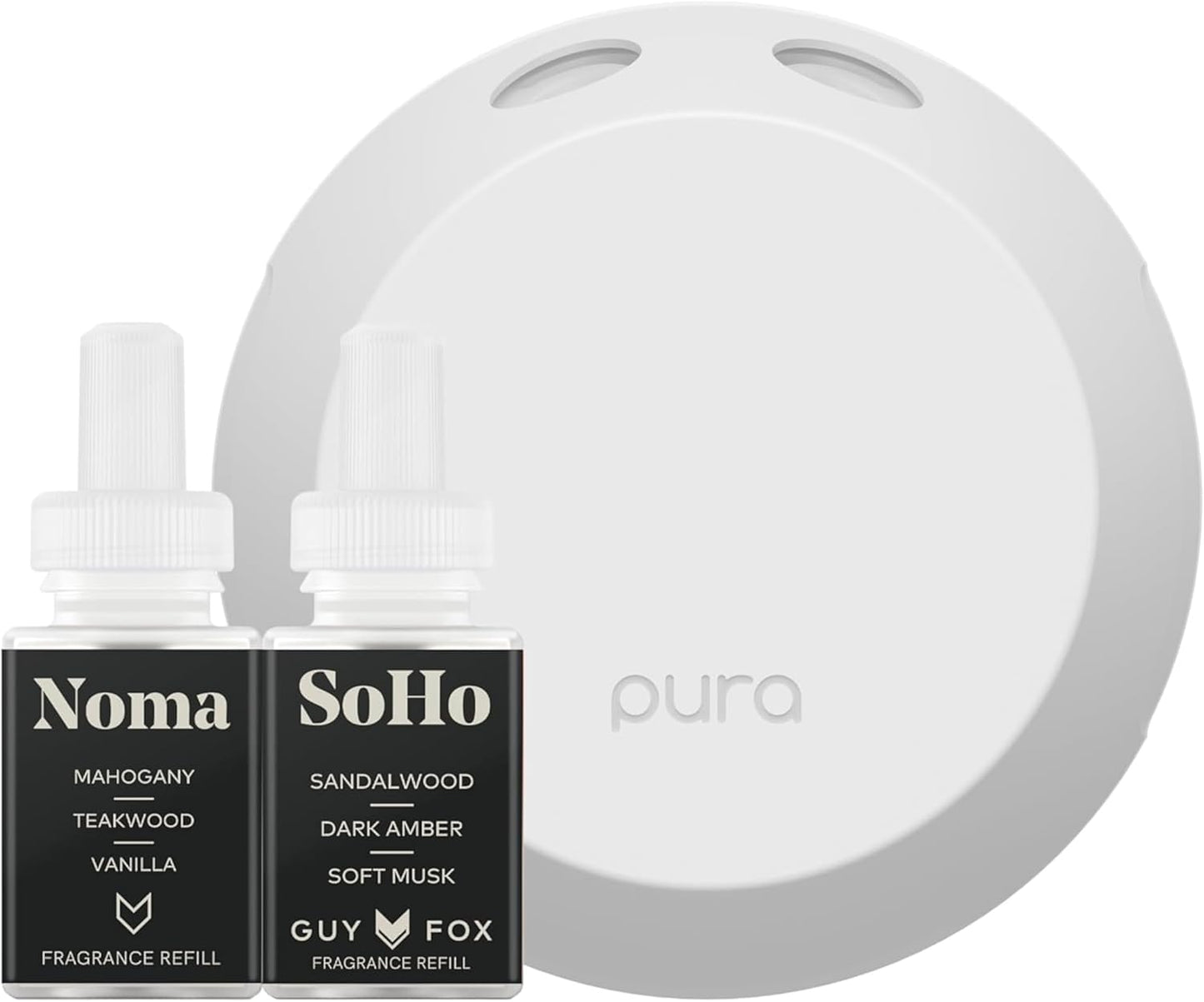 Pura Smart Home Fragrance Device Starter Set - Pura 4 - Scent Diffuser for Home - Includes Fragrance Aroma Diffuser - Square Box, SoHo and Noma Scent Refills