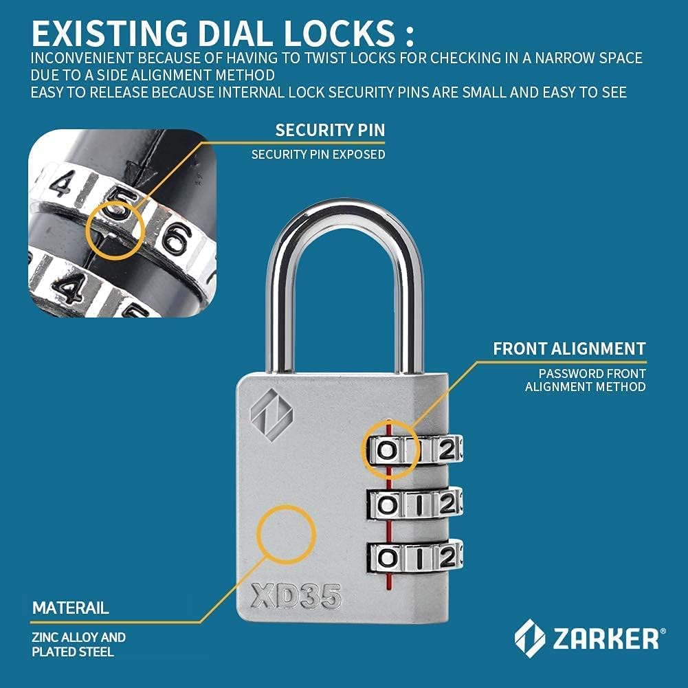 XD35 Combination Lock, 3-Digit Padlock for School Gym Sports LockerLock, Fence, Toolbox, Case, Hasp Storage (2-Pack, Pink, Gray)