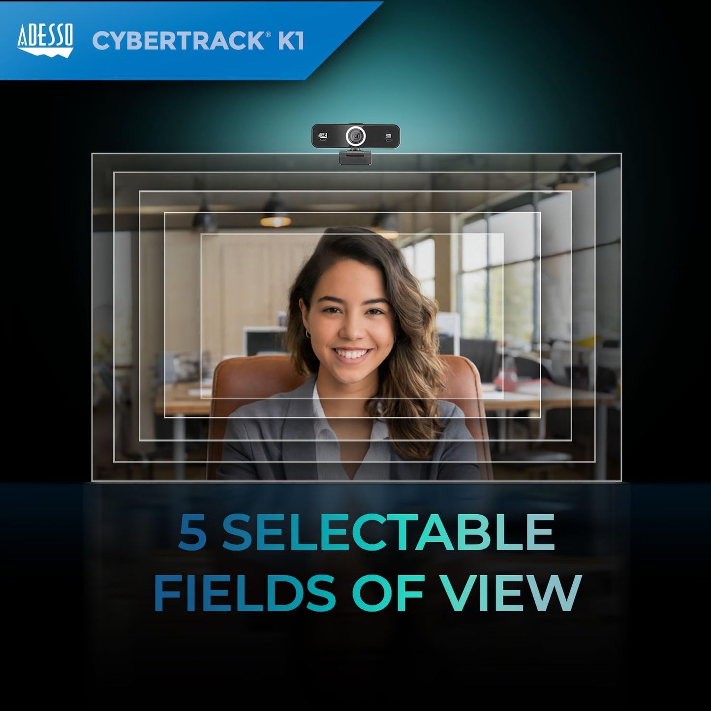 Adesso CyberTrack K1 1080P Full HD Fixed Focus USB Webcam with Adjustable View Angle Built-in Dual Microphones, Privacy Shutter, Audio/Video Mode Privacy ON/Off Switch & Tripod Mount