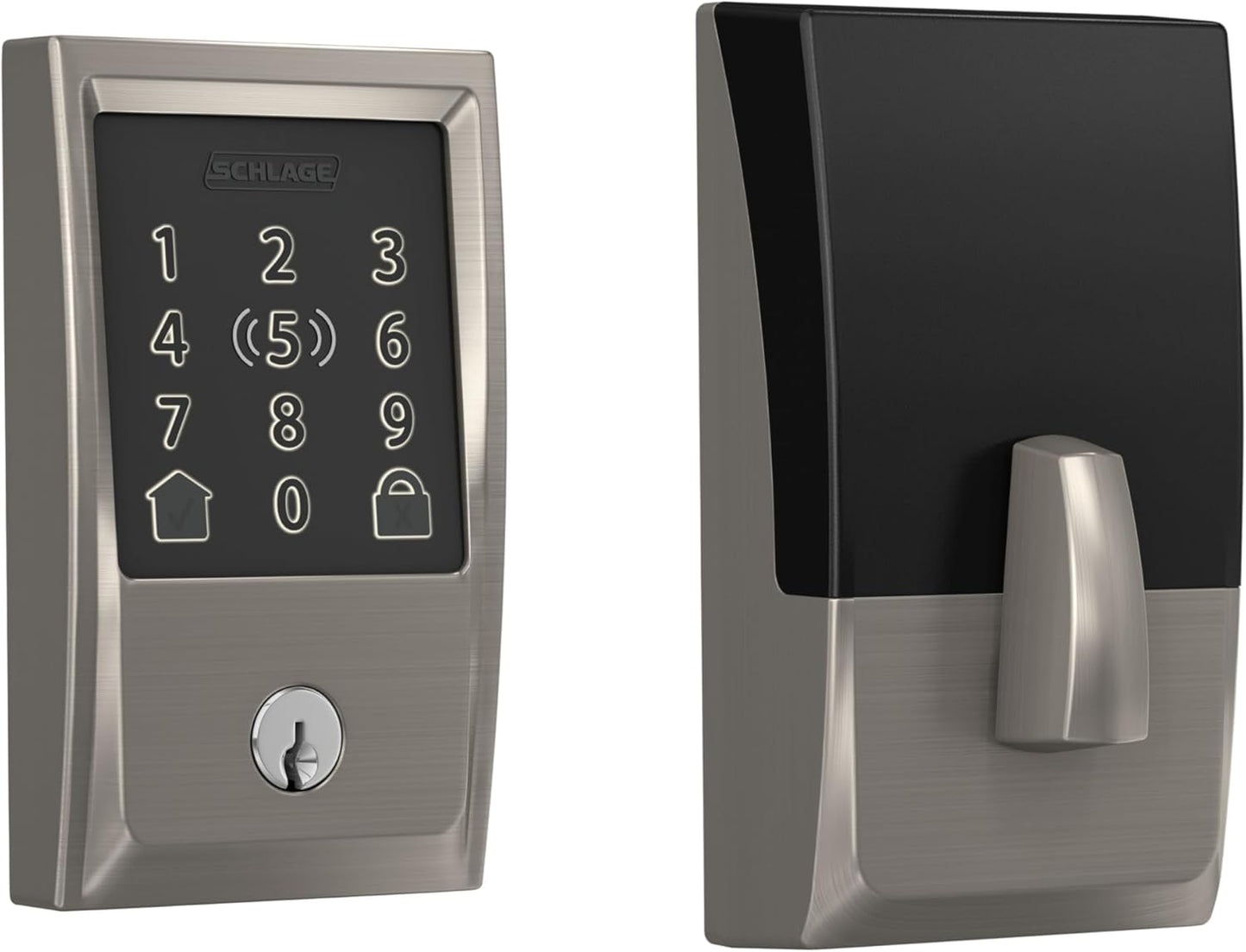 Schlage BE499WB CEN 619 Encode Plus WiFi Deadbolt Smart Lock, Keyless Entry Touchscreen Door Lock with Century Trim, Satin Nickel