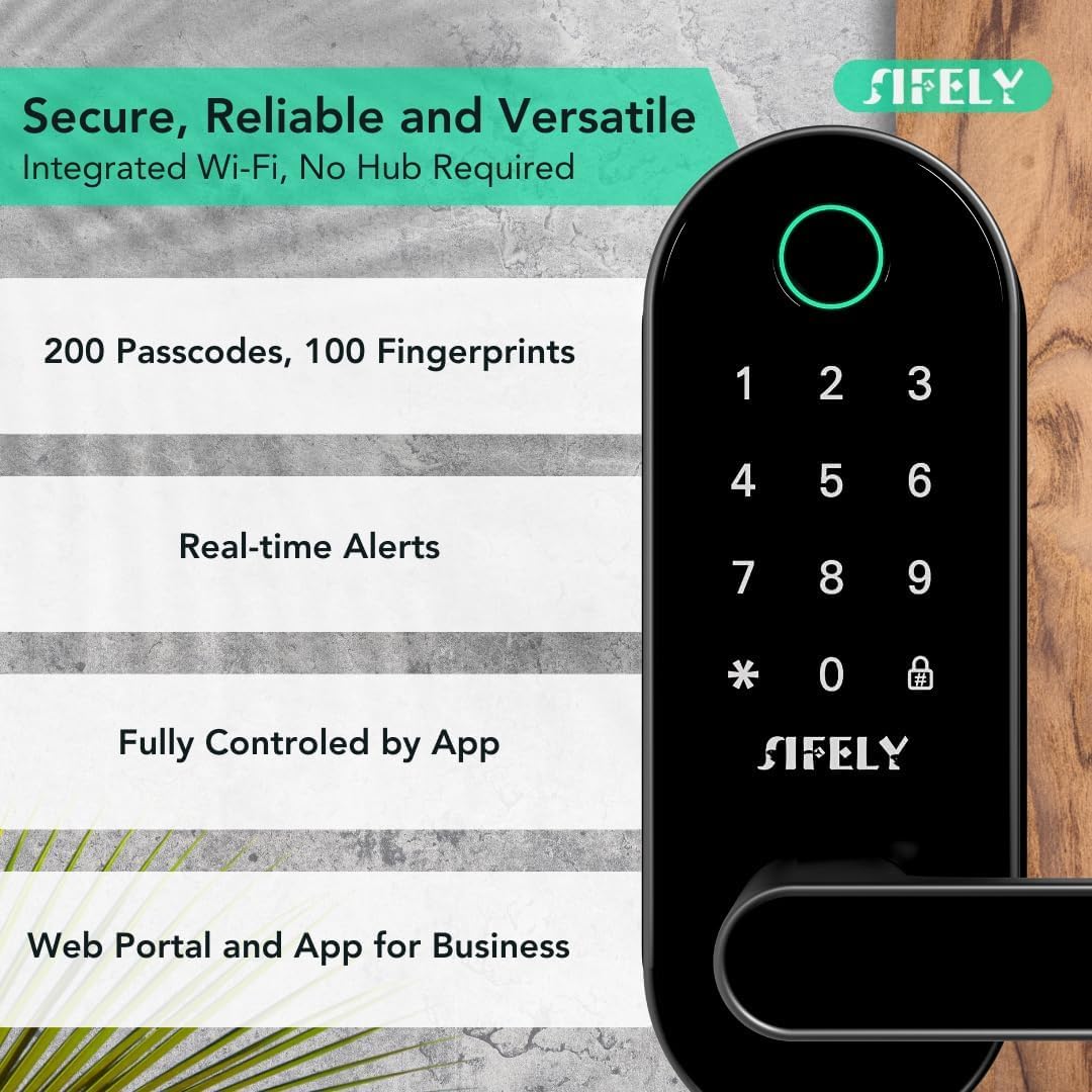 Built-in WiFi Fingerprint Smart Door Lock with Handle & Keypad – Keyless Entry with Code, App Remote Control, Auto-Lock for Front Door, Home & Airbnb, Works with Alexa & Google, Easy DIY Install