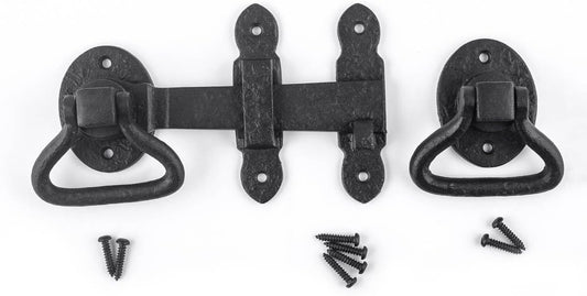 Renovators Supply Manufacturing Door Lock Latch 6.5 in. Black Wrought Iron Gate Latch Garage Barn Door Lock with Mounting Hardware