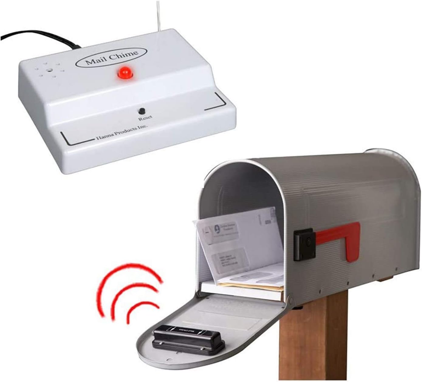 Mail Chime Mailbox Alarm for Delivered Mail Notification System, Smart Mailbox Sensor Alert Wireless Transmitter & Receiver, Up to 350 Feet, Easy to Install, Battery-Operated, 1 Set