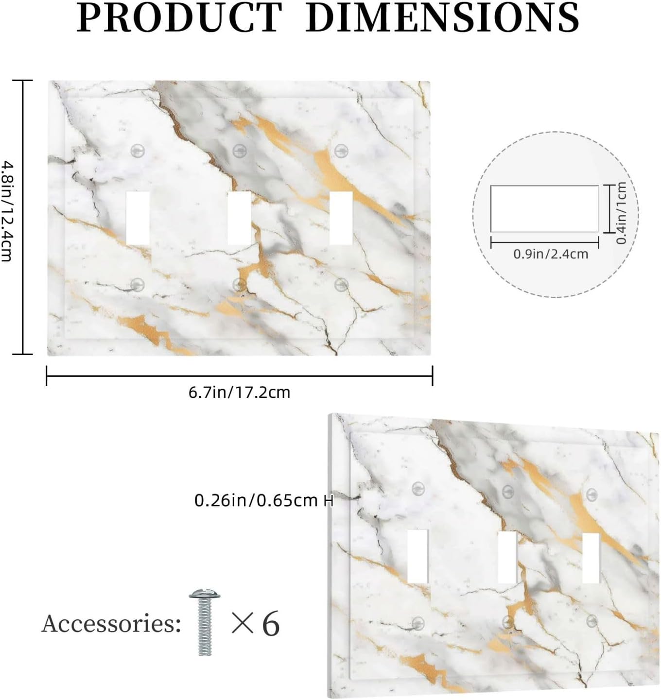Decorative Switch Plates Marbling Style White Background Gold Gray Stripes 3 Gang Wall Plate Triple Toggle Light Switch Cover Faceplate Electrical Wall Panels For Bathroom Kitchen Decor