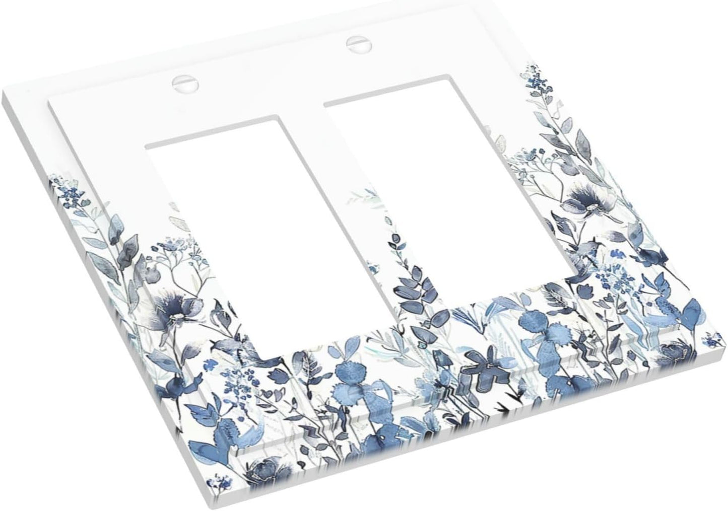 Decorative Outlet Covers Light Blue Watercolor Leaves Plant With Floral 2 Gang Double GFCI Rocker Electrical Wall Panels Light Switch Cover Plate for Bedroom Bathroom Decor