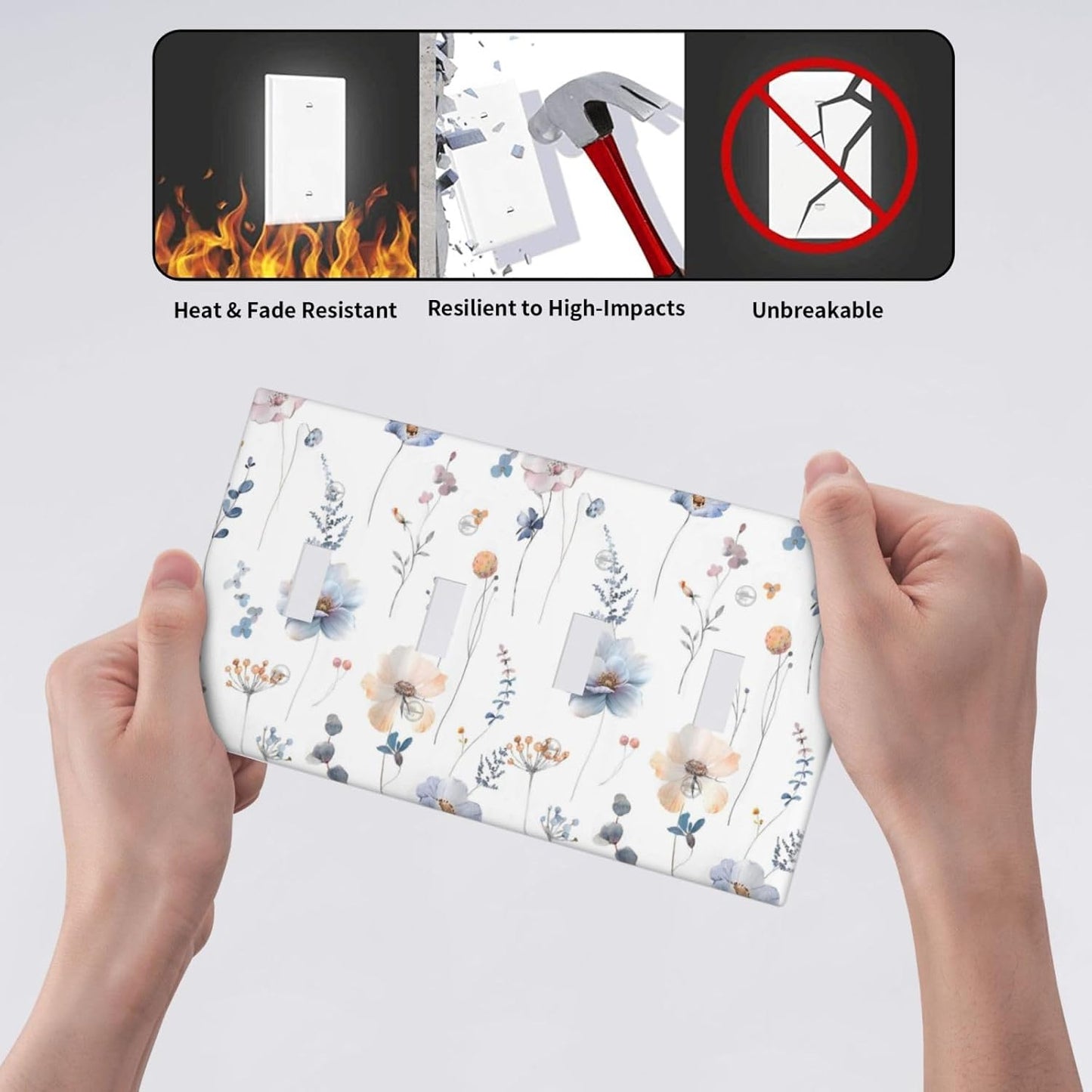 Wildflowers Plant Leaves Floral Berry Light Switch Covers Quad Toggle Electrical Faceplate 4 Gang Wall Plate Decorative Switch Plates for Bed Room Living Room Decor