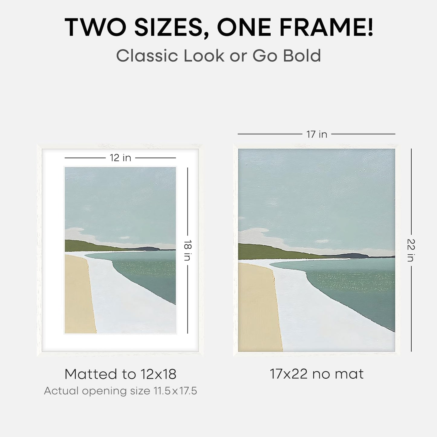 Homeforia 17x22 White Picture Frame, High End Oak 17x22 White Wooden Poster Frames with Mat 12x18 for Print, 17 x 22 Wood Frame Matted to 12 x 18 Photo, 22x17 Frame, Tempered Glass, Wall Kit, Set of 1
