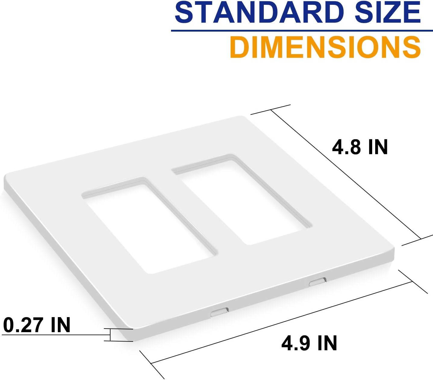 2-Gang Screwless Decorator Wall Plates, Child Safe Standard Size Outlet Cover, Unbreakable Polycarbonate Thermoplastic, Glossy White,20 Pack,UL Listed