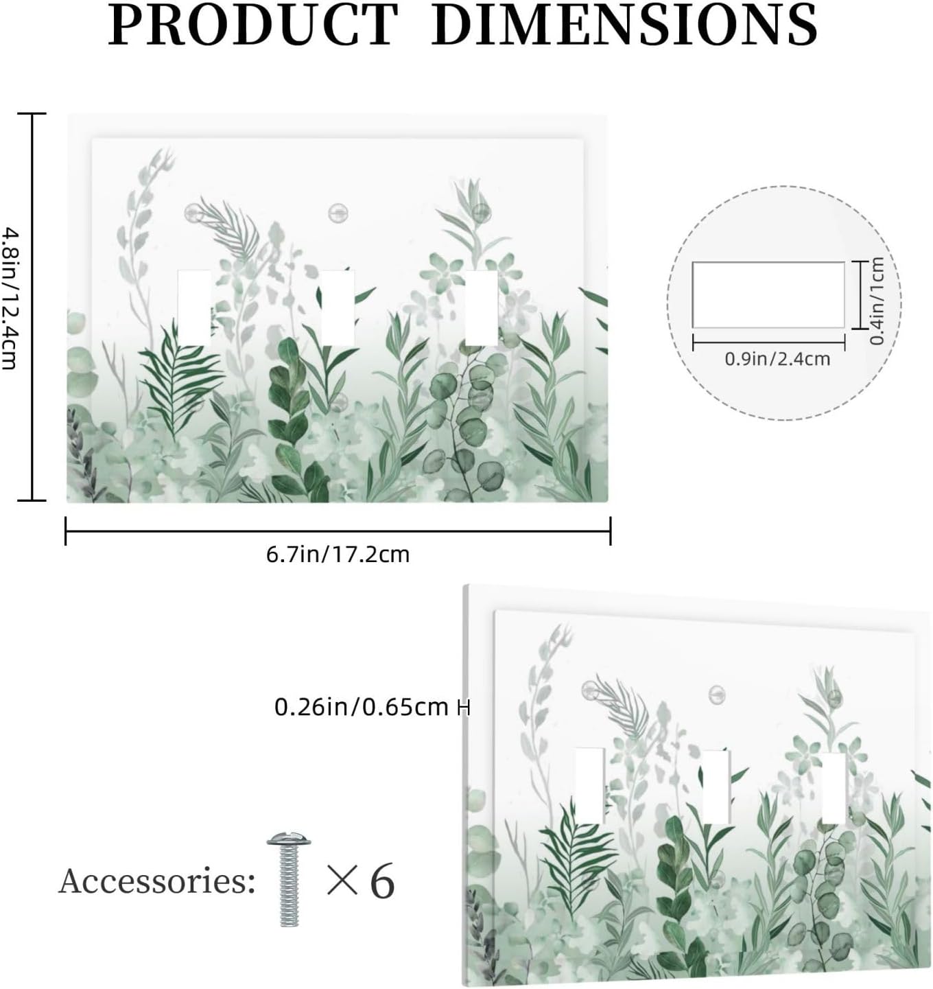 Watercolor Green Leaf Rustic Plant Eucalyptus Flowers Decorative Switch Plates 3 Gang Wall Plate Triple Toggle Light Switch Cover Faceplate Electrical Wall Panels for Bed Room Living Room Decor