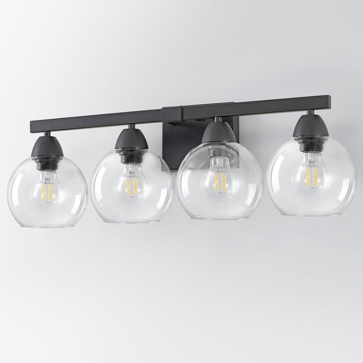 4-Light Bathroom Vanity Light, Matte Black Wall Sconce with Hand-Crafted Thick Glass Shades, High Transparency & Few Flaws, Perfect for Mirror, Bedroom, Hallway
