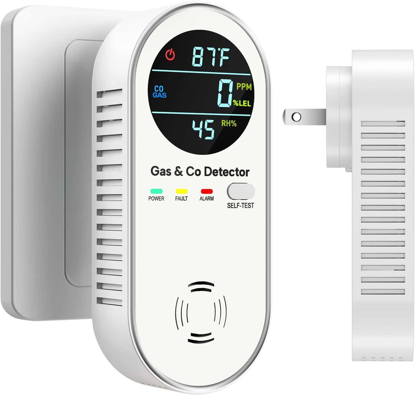4-in-1 Upgraded Natural Gas Detector & Carbon Monoxide Detectors - Carbon Monoxide Detectors Plug in - Natural Gas, Propane, Co Detector, Temperature & Humidity Detectors for Home, RV (White)