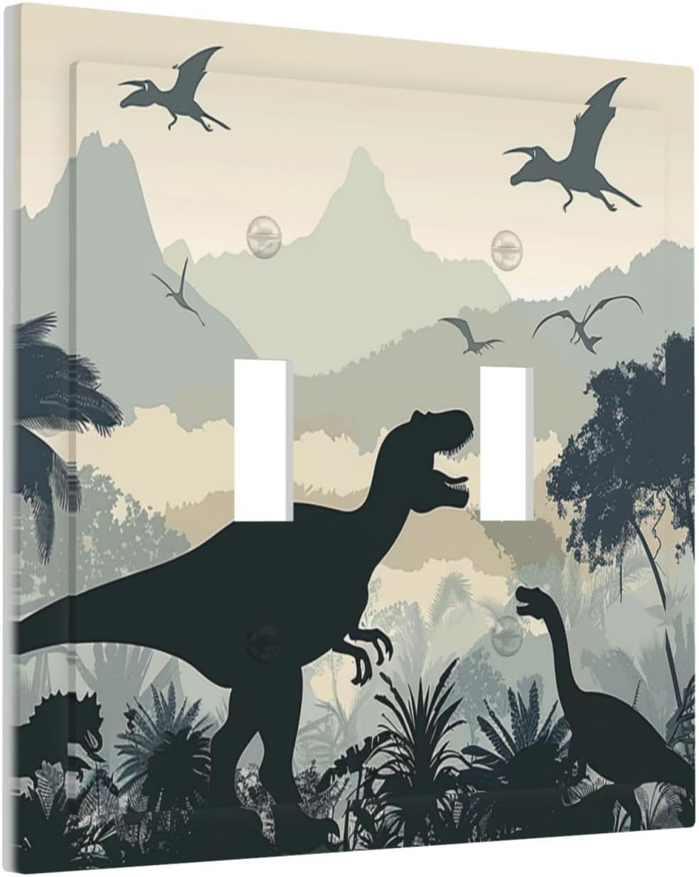 Decorative Switch Plates Prehistoric World Dinosaur Cartoon Fores 2 Gang Double Toggle Outlet Light Switch Cover Wall Plate Electrical Faceplate for Kids Room Nursery Decor