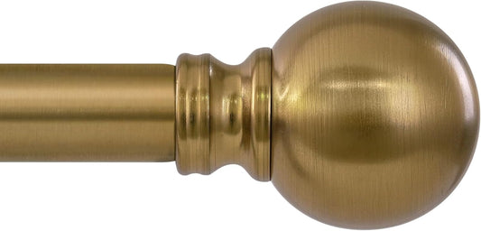 Warm Gold Curtain Rods for Windows 28 to 48 Inch 1" Diameter Adjustable Heavy Duty Brass Window Curtain Rod with Metal Finials for Living Room Bedroom Farmhouse Kitchen Outdoor