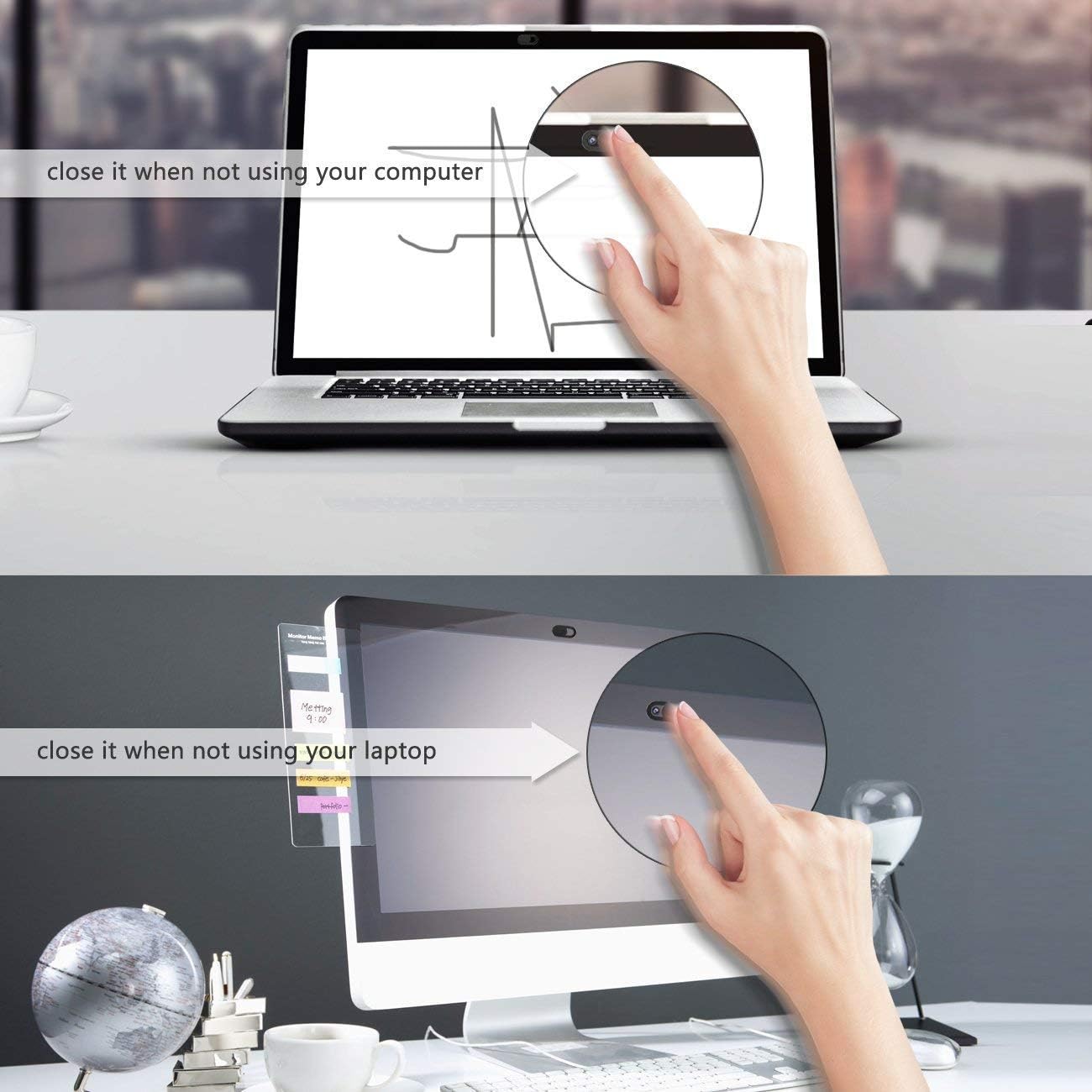 Webcam Cover, Webcam Cover Slide Compatible for Laptop, Desktop, PC, MacBook Pro, iMac, Mac mini, iPad Pro, Smartphone,Protect Your Privacy and Security,Strong Adhesive (Black)